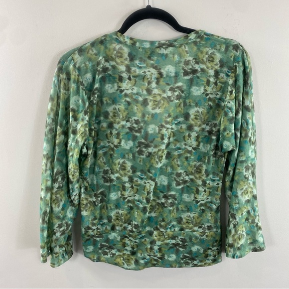 New York & Company Modeled Green Mesh Wrap Blouse with 3/4 Sleeves Sz S - Picture 6 of 10